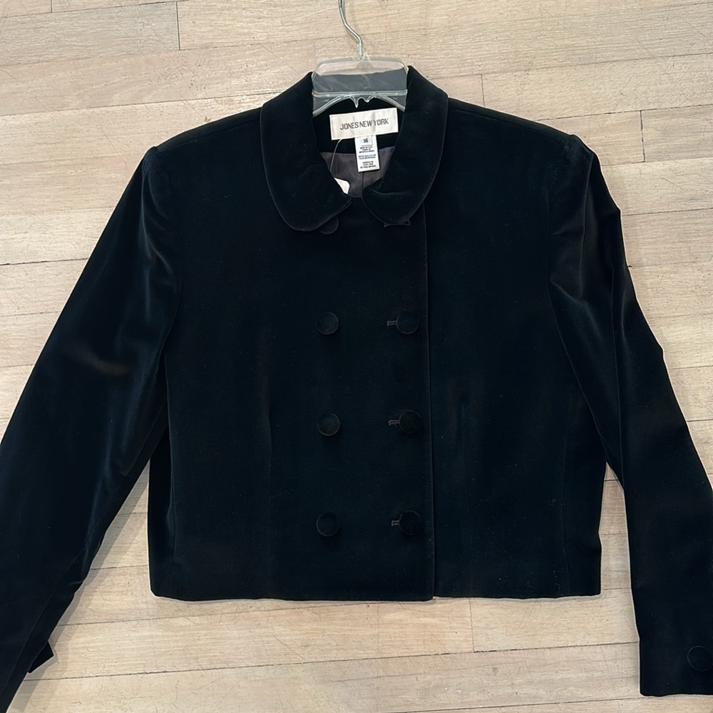 Vintage NWT Jones New York 100% Cotton Black Velvet Double Breasted Jacket